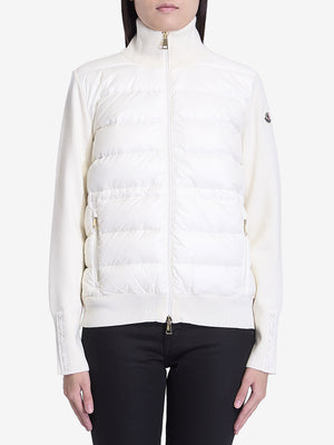 MONCLER High Collar Cream Wool Cardigan