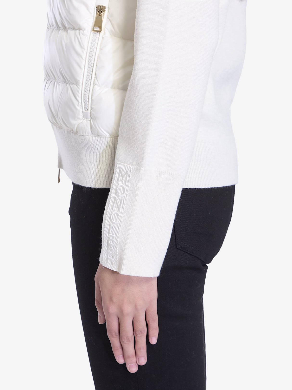 MONCLER High Collar Cream Wool Cardigan