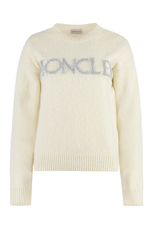 MONCLER White Ribbed Crew-Neck Wool Sweater