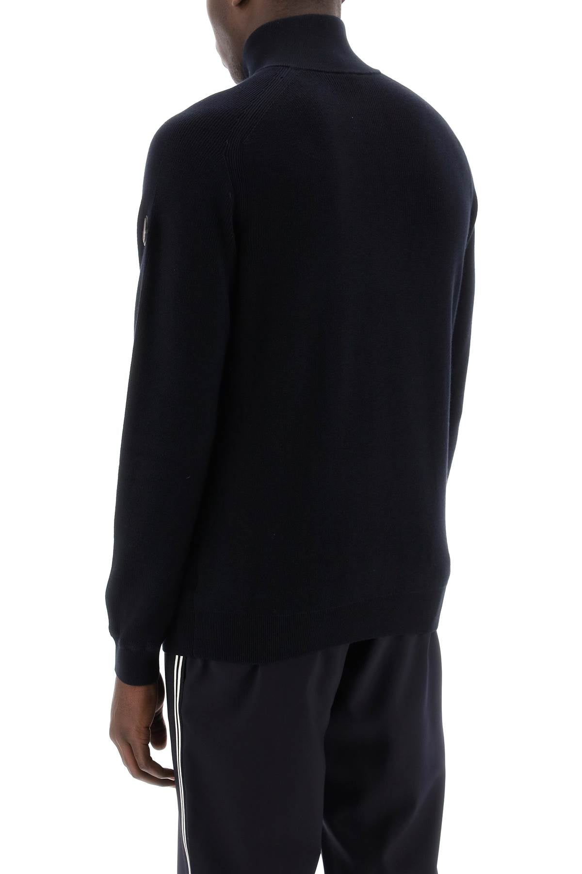 MONCLER Cotton and Cashmere Pullover with Funnel Neck and Half Zip for Men