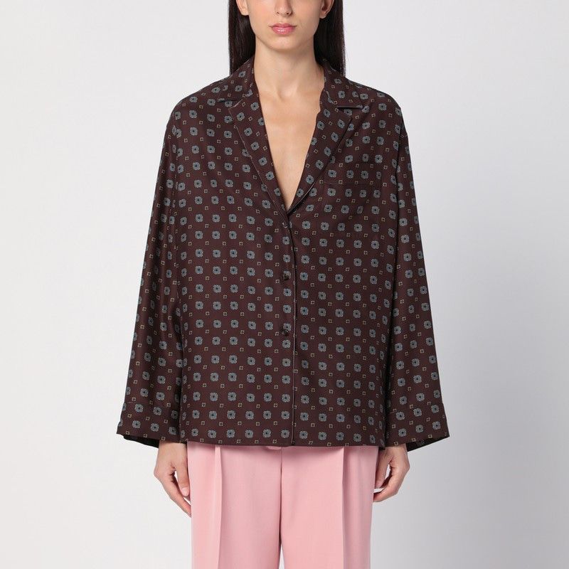 MOSCHINO COUTURE  BROWN SILK PATTERNED SHIRT