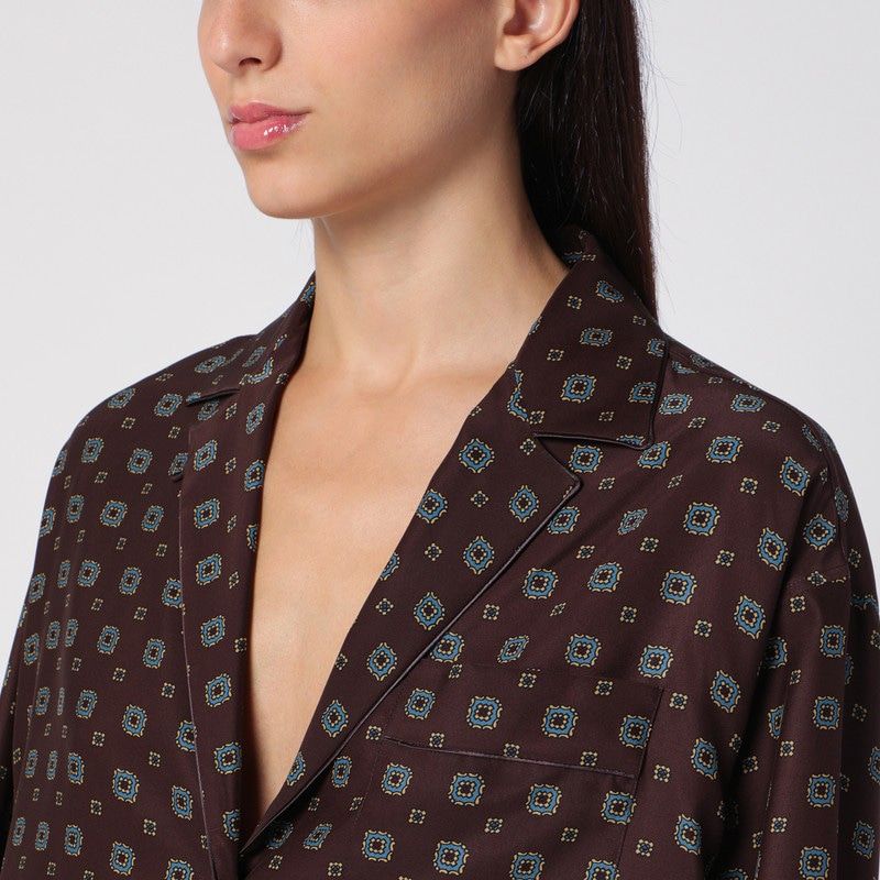 MOSCHINO COUTURE  BROWN SILK PATTERNED SHIRT