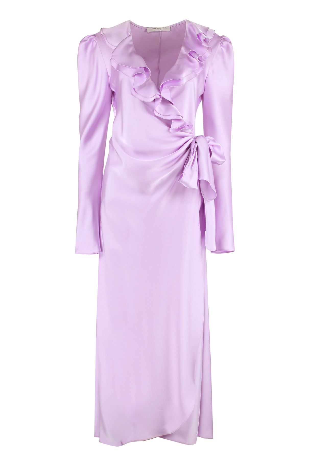 PHILOSOPHY DI LORENZO SERAFINI Frill Wrap Dress in Purple - FW23 Collection