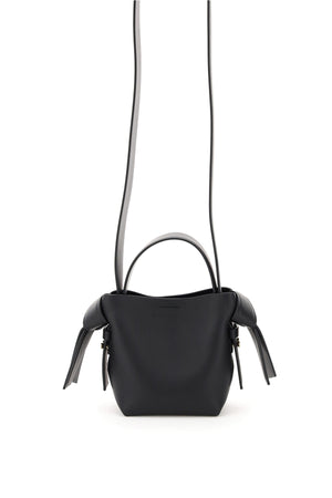 Black Leather Micro Musubi Tote Handbag for Women