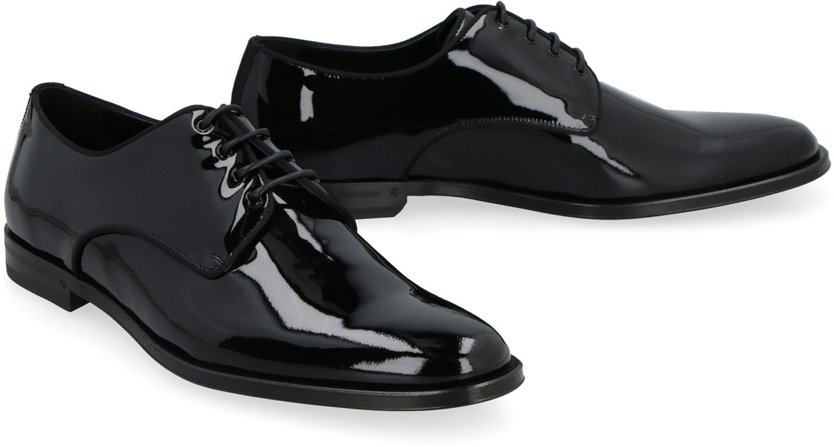 DOLCE & GABBANA Men's Black Patent Leather Lace-Up Derby Dress Shoes for SS23