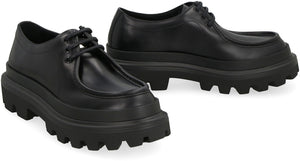 DOLCE & GABBANA Men's Black Brushed Calfskin Derby Lace-Up Dress Shoes for FW23