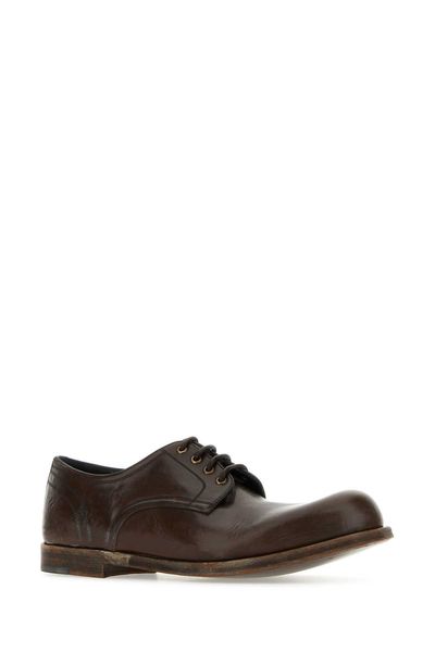 DOLCE & GABBANA Saddle Brown Leather Lace-Up Derby Dress Shoes for Men