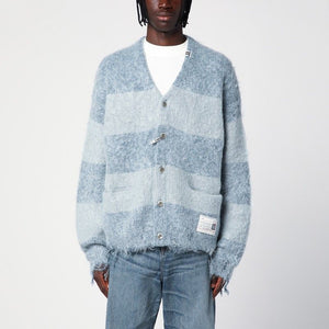 MAISON MIHARA YASUHIRO	 Light Blue Striped Mohair Blend Cardigan for Men - FW24