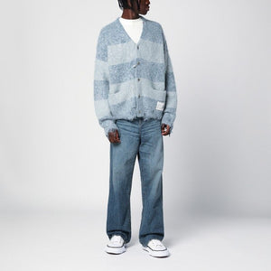 MAISON MIHARA YASUHIRO	 Light Blue Striped Mohair Blend Cardigan for Men - FW24