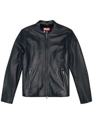 DIESEL Men's Black Sheepskin Jacket with Zippers