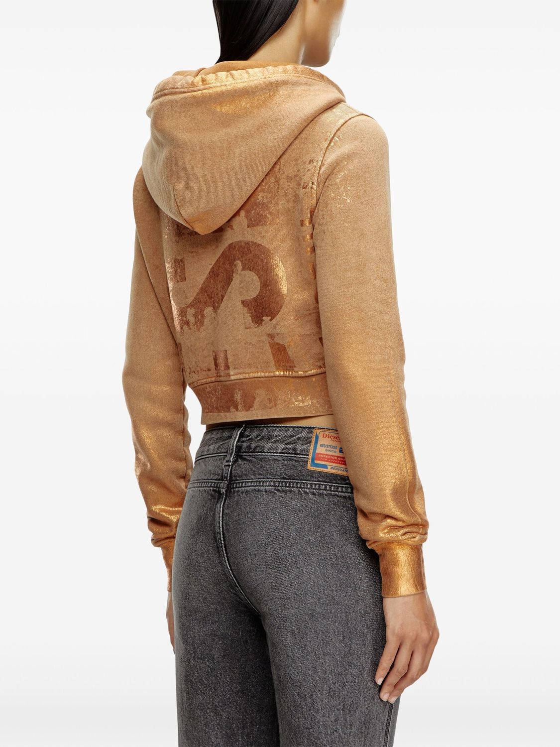 DIESEL Slouchy Cropped Hoodie with Metallic Finish