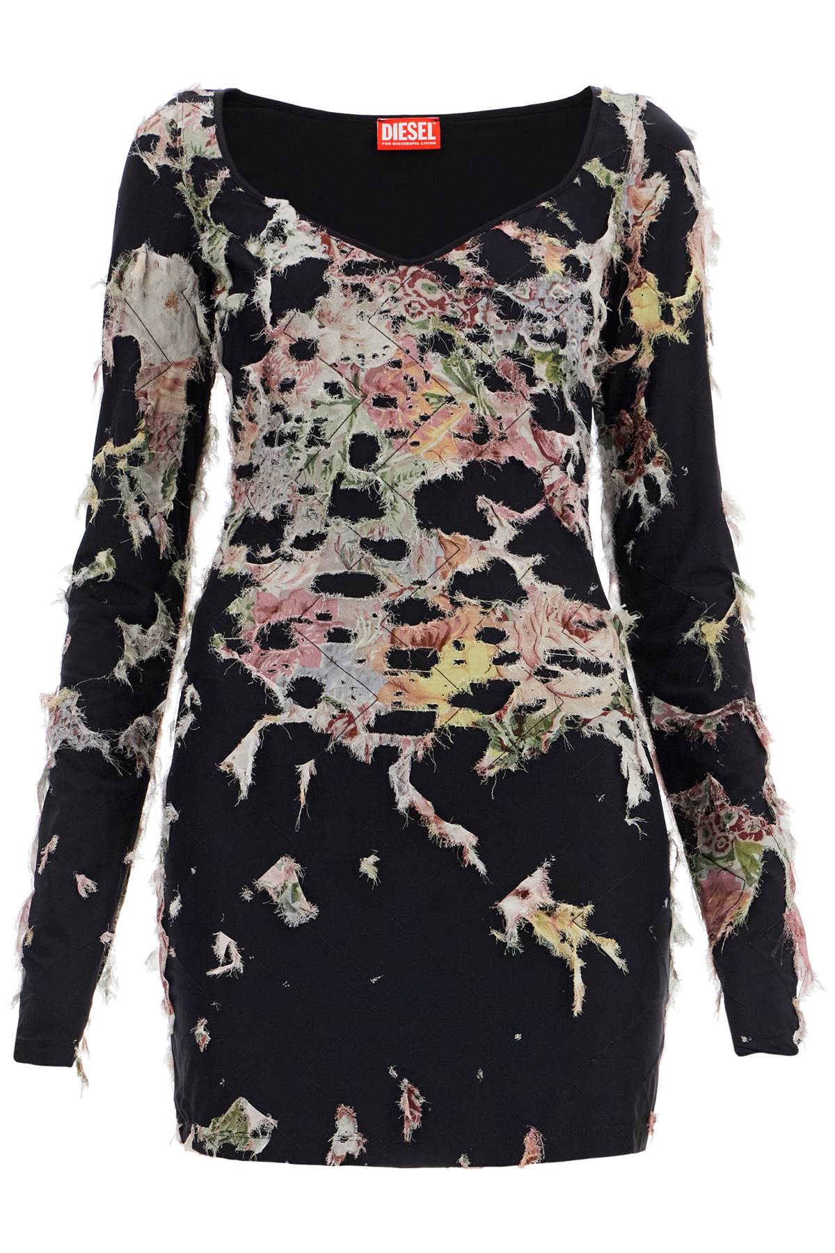 DIESEL Chic Mini Dress with Destroyed Floral Pattern - Size S