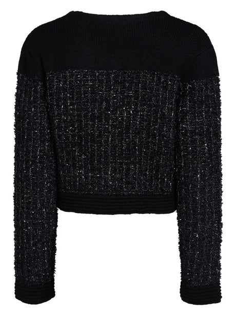 KARL LAGERFELD Chic Boucle Loop Cardigan with Golden Buttons