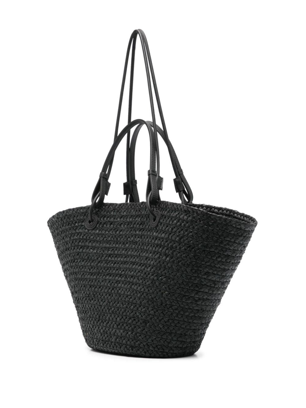 LOEWE Elegant Black Raffia Basket Handbag with Leather Trims - 24.5x46x16 cm