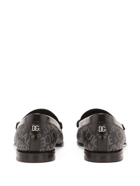 DOLCE & GABBANA Luxurious All-Over Logo Leather Loafers