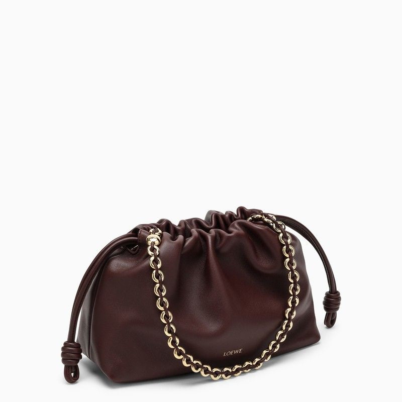 LOEWE Burgundy Mini Ruched Handbag with Adjustable Strap