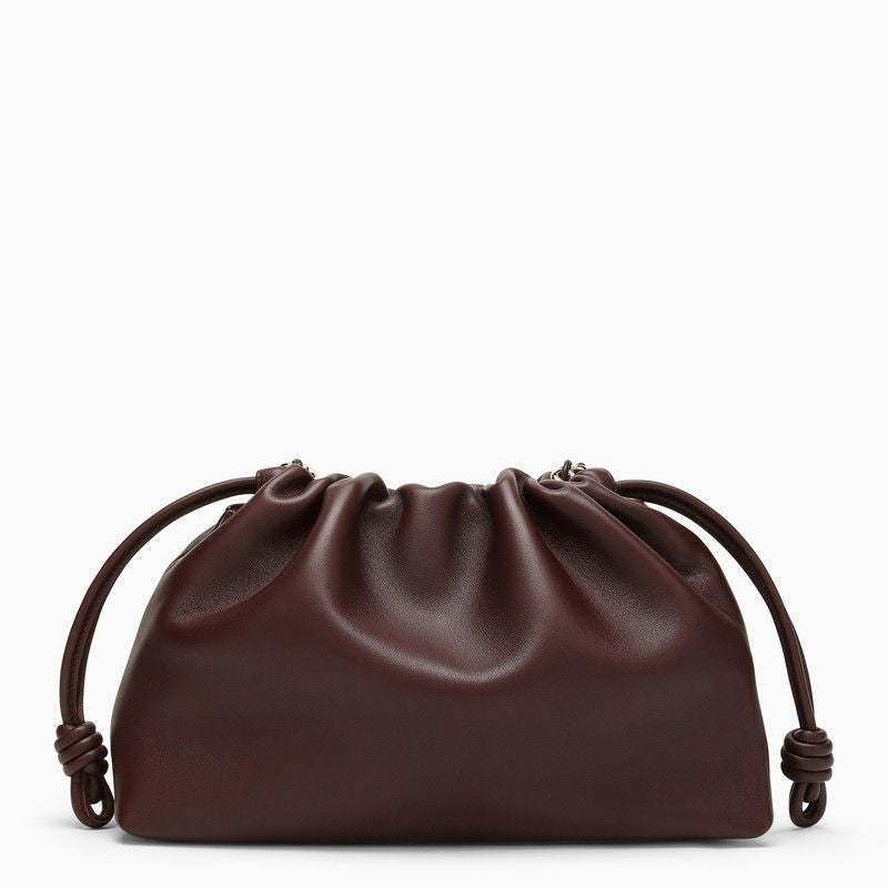 LOEWE Burgundy Mini Ruched Handbag with Adjustable Strap