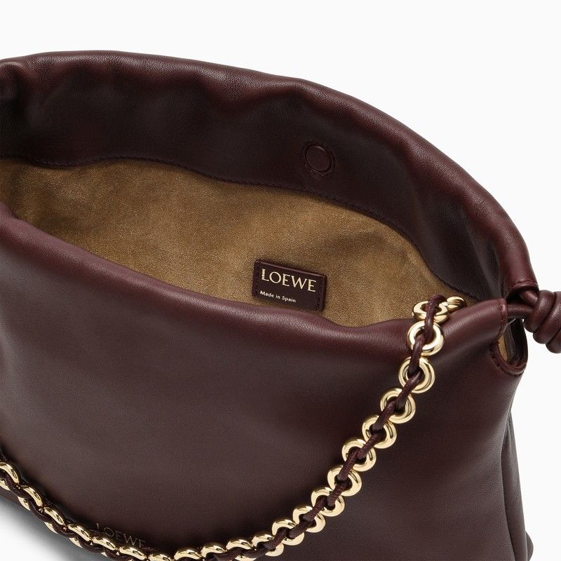 LOEWE Burgundy Mini Ruched Handbag with Adjustable Strap