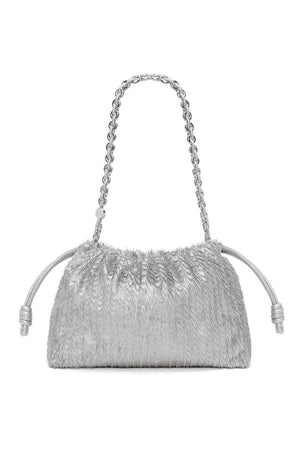 LOEWE Silver Calfskin Mini Flamenco Handbag with Fringe