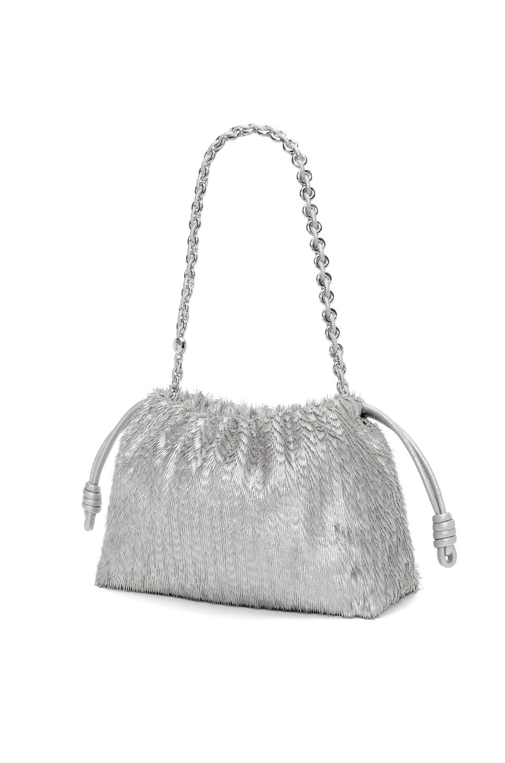 LOEWE Silver Calfskin Mini Flamenco Handbag with Fringe