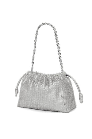 LOEWE Silver Calfskin Mini Flamenco Handbag with Fringe