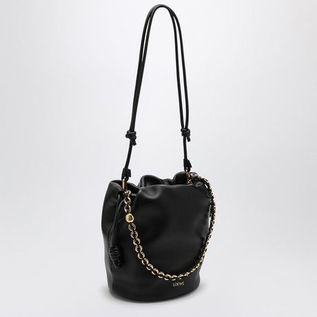 LOEWE Elegant Black Leather Bucket Handbag with Gold-Tone Accents