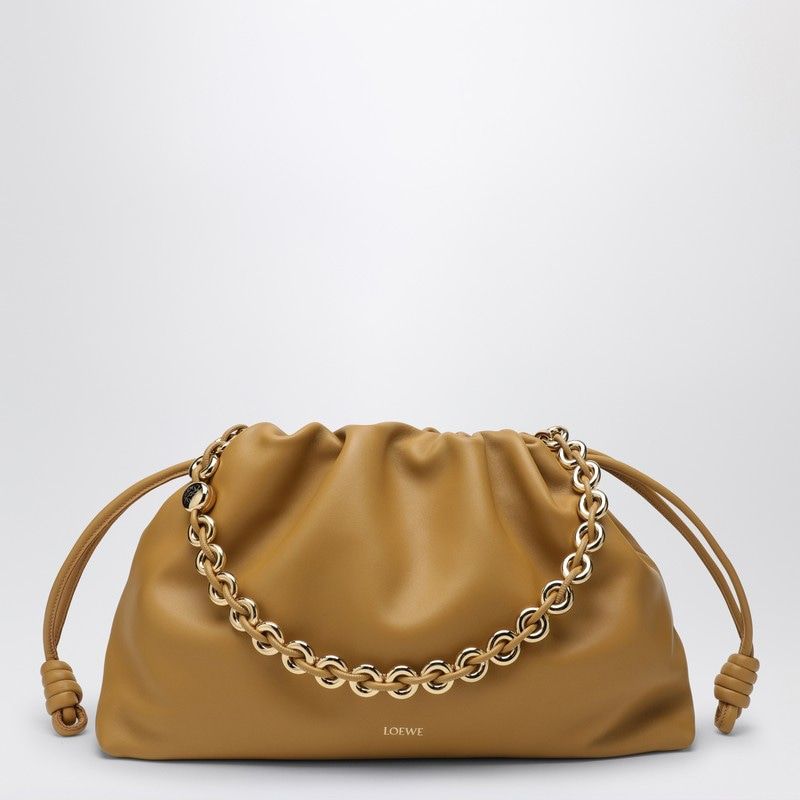 LOEWE Large Ruched Handbag with Gold Chain