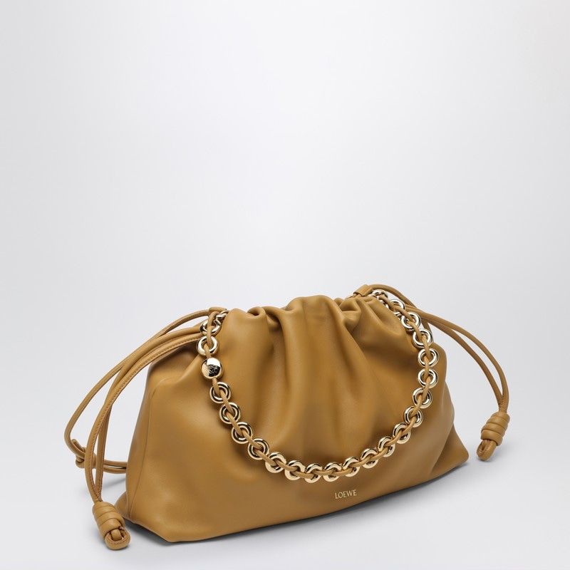 LOEWE Large Ruched Handbag with Gold Chain