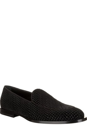 DOLCE & GABBANA Men's Black Velvet Loafers with All-Over Logo Detail