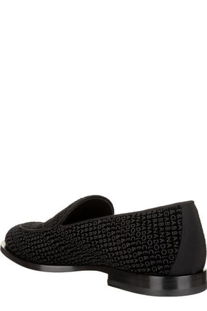 DOLCE & GABBANA Men's Black Velvet Loafers with All-Over Logo Detail