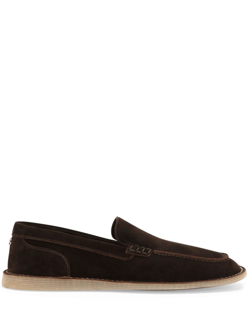 DOLCE & GABBANA Luxury Brown Suede Loafers with Logo Plaque