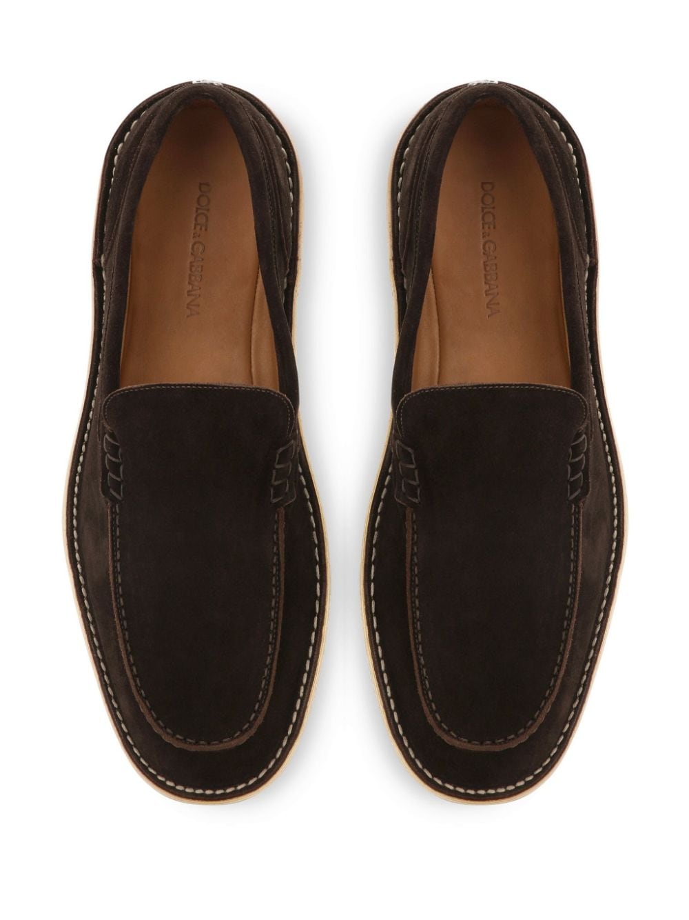 DOLCE & GABBANA Luxury Brown Suede Loafers with Logo Plaque