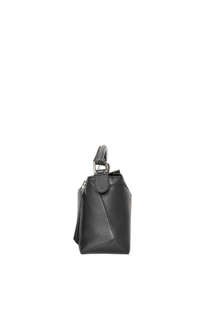 LOEWE Small Puzzle Edge Black Leather Crossbody Handbag for Women