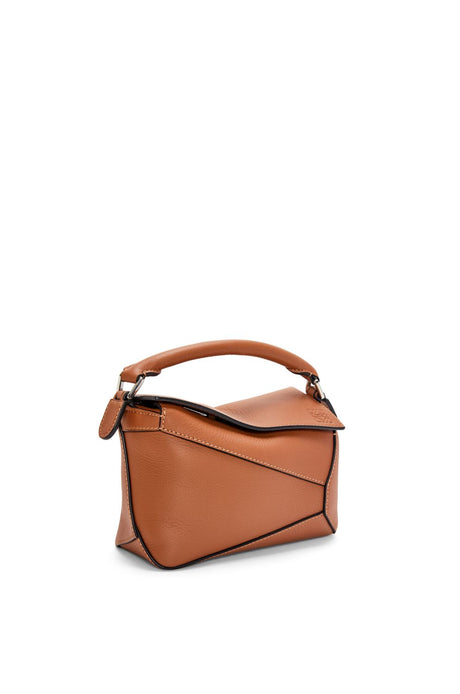 女性用ブラウンカーフスキンミニパズルハンドバッグ