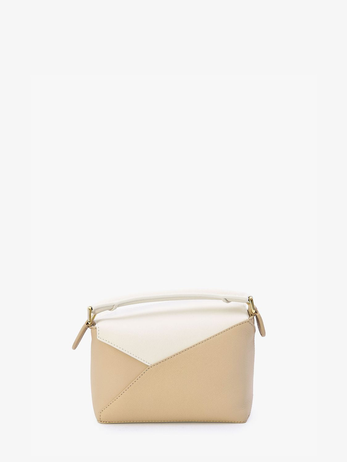 LOEWE Mini Puzzle Geometric Calfskin Handbag in White and Beige with Adjustable Strap 18x12.5x8cm