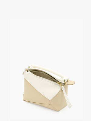 LOEWE Mini Puzzle Edge Two-Tone Leather Crossbody Handbag in White