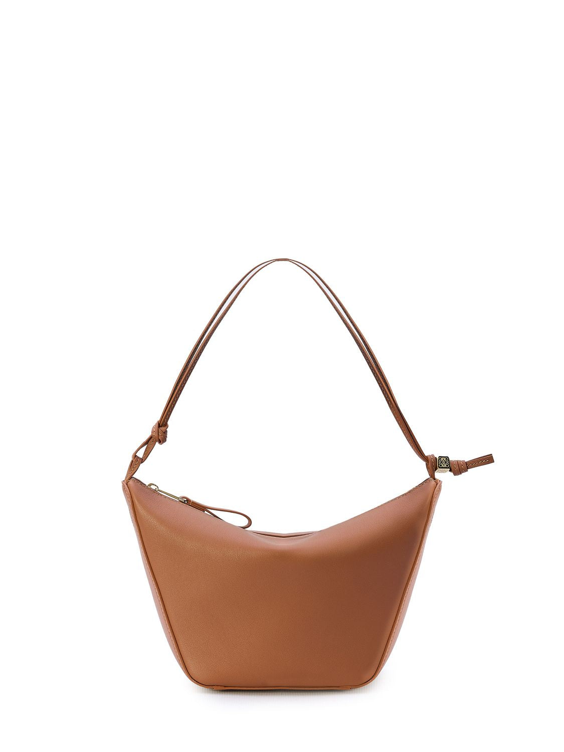 LOEWE Mini Hammock Hobo Shoulder Bag in Brown Calfskin with Knot Detail, 17x28x9.5 cm