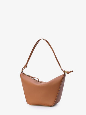 LOEWE Mini Hammock Hobo Shoulder Bag in Brown Calfskin with Knot Detail, 17x28x9.5 cm