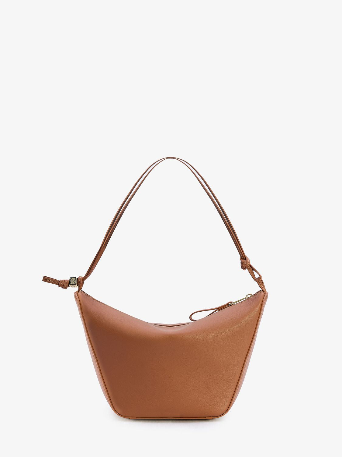 LOEWE Mini Hammock Hobo Shoulder Bag in Brown Calfskin with Knot Detail, 17x28x9.5 cm