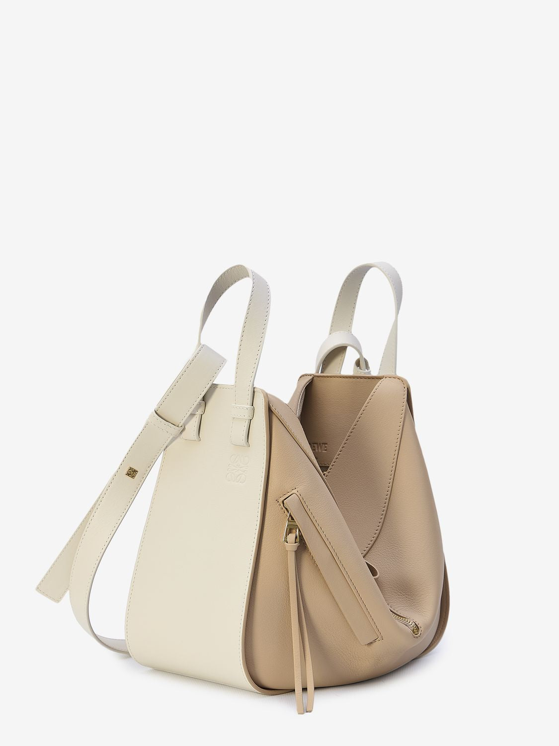 White and Beige Calfskin Hammock Handbag for Women