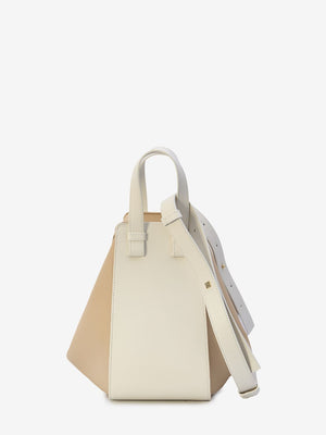 LOEWE Chic White and Beige Mini Hammock Calfskin Handbag with Embossed Detail, Adjustable Strap, and Multiple Pockets - 25x13.5x30 cm