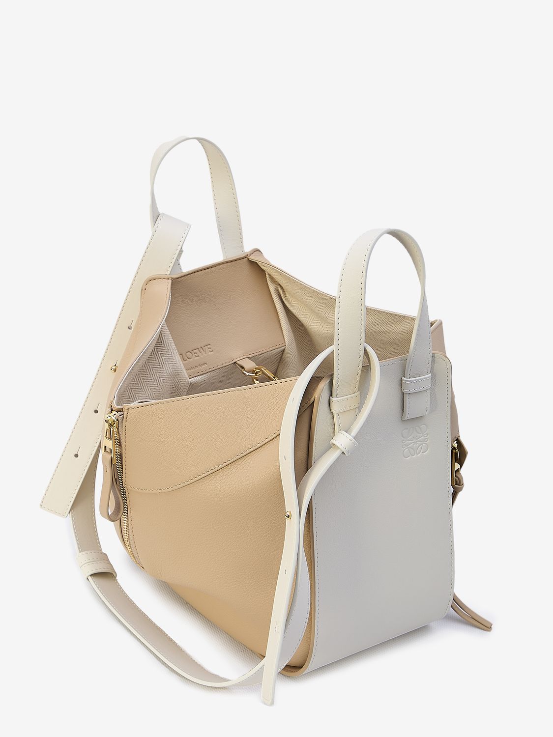 White and Beige Calfskin Hammock Handbag for Women