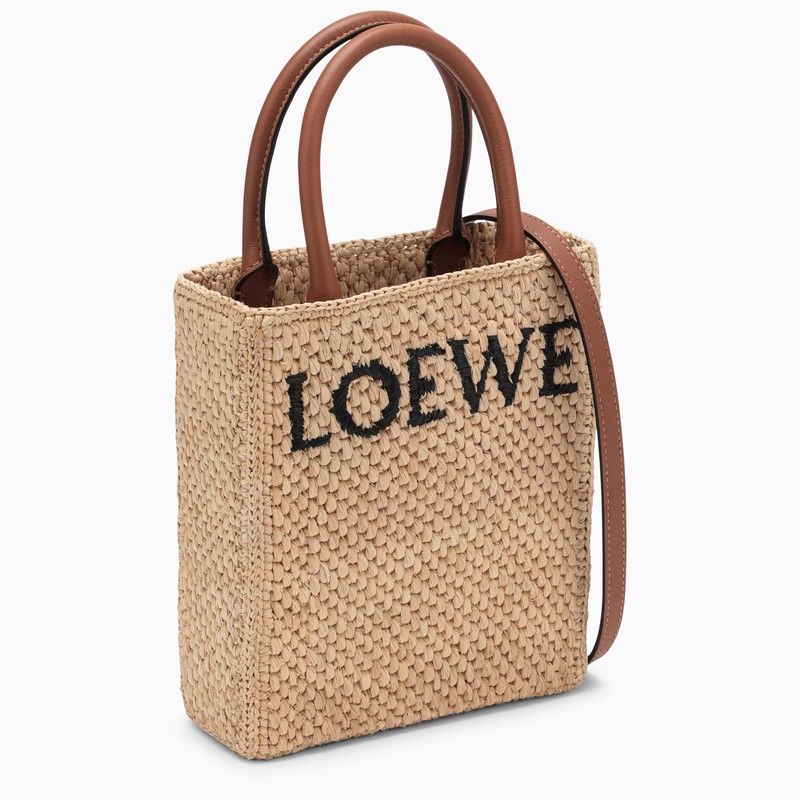 Beige Raffia Tote Handbag for Women with Leather Handles and Gold-Tone Hardware