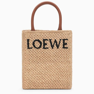 Beige Raffia Tote Handbag for Women with Leather Handles and Gold-Tone Hardware