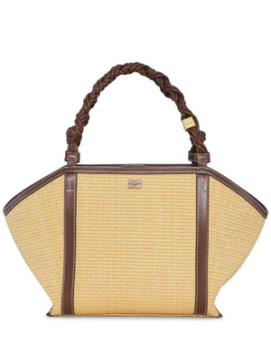 GANNI Chic Beige Bou Medium Raffia Tote