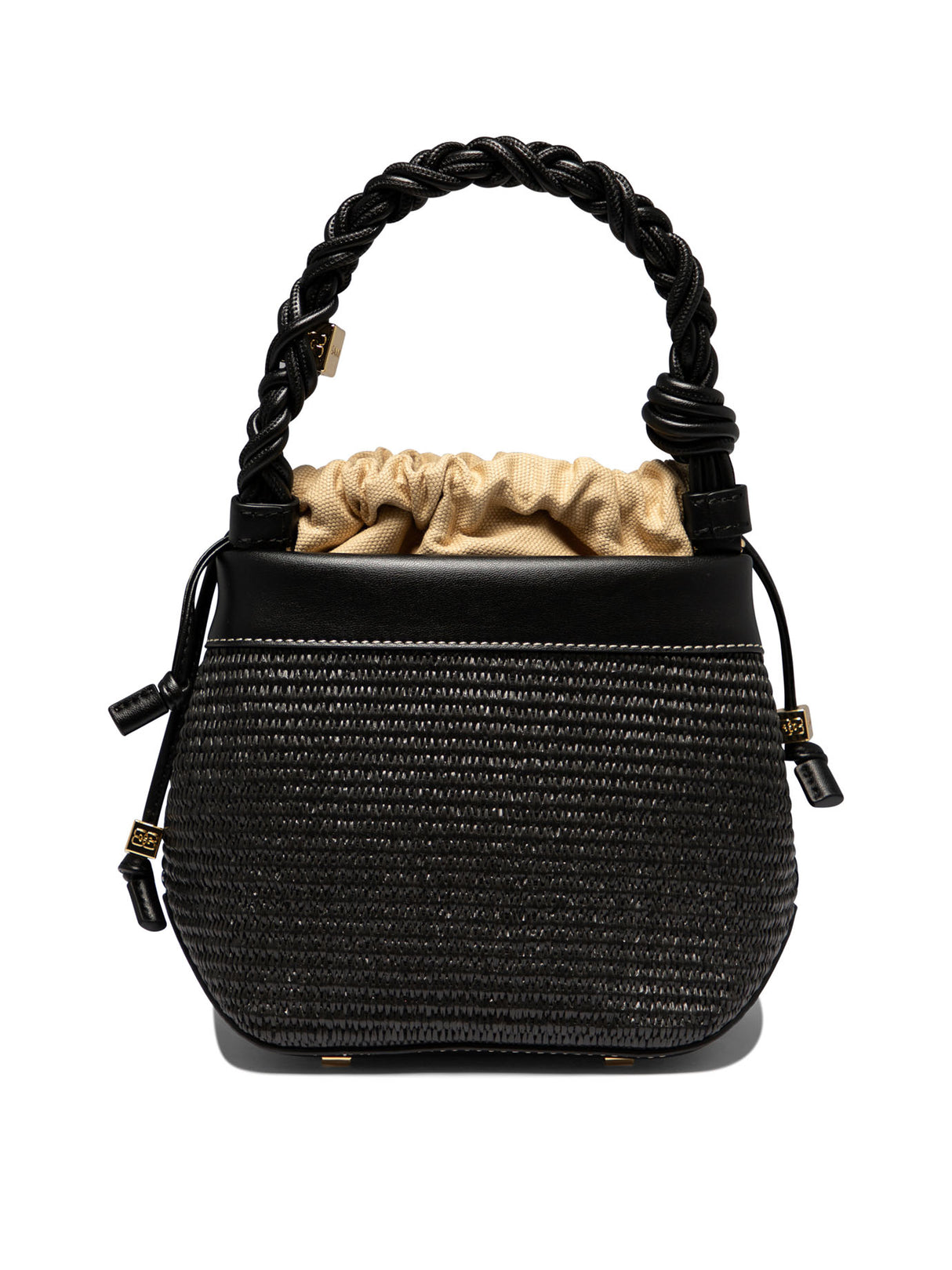 GANNI Stylish Black Bou Raffia Bucket Handbag for Women - FW24