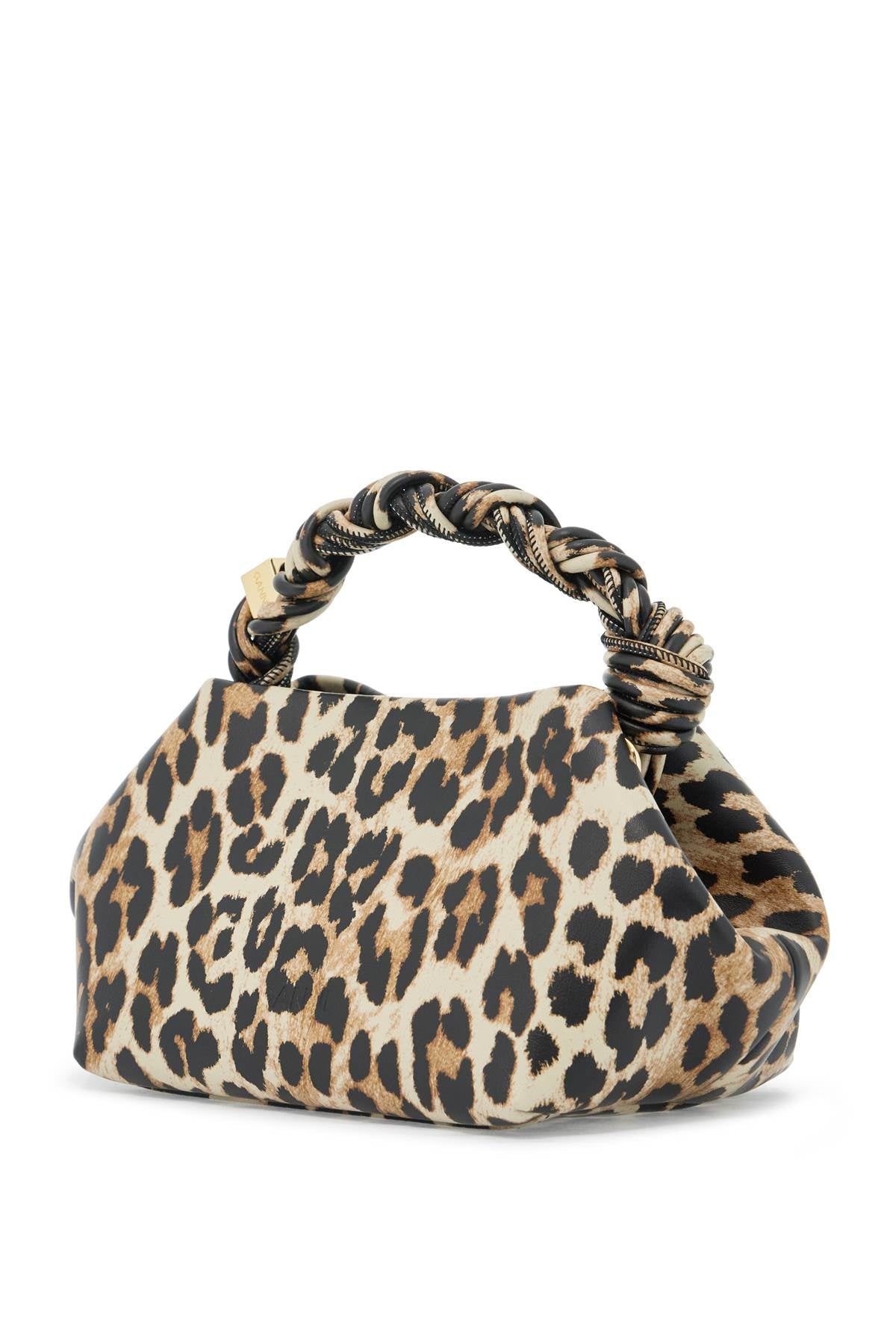 GANNI Hexagonal Animal-Print Handbag with Woven Handle