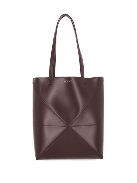 Burgundy Calfskin Puzzle Fold Tote Handbag for Women