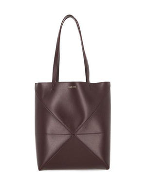 Burgundy Calfskin Puzzle Fold Tote Handbag for Women