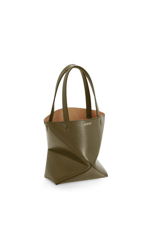 LOEWE Mini Puzzle Fold Brown Calf Leather Tote for Women